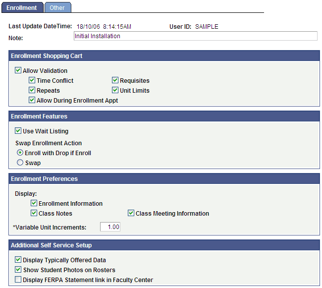 Enrollment page Enrollment page