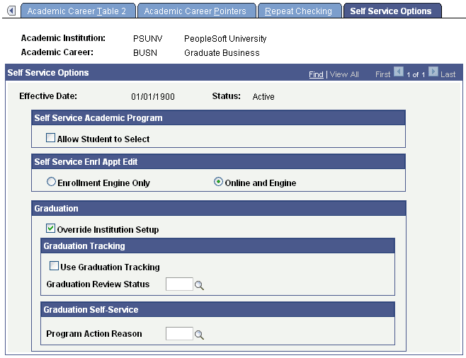 Self Service Options page Self Service Options page