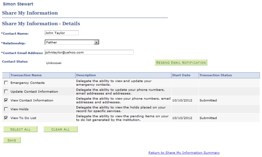 Share My Information - Details Page Share My Information - Details Page