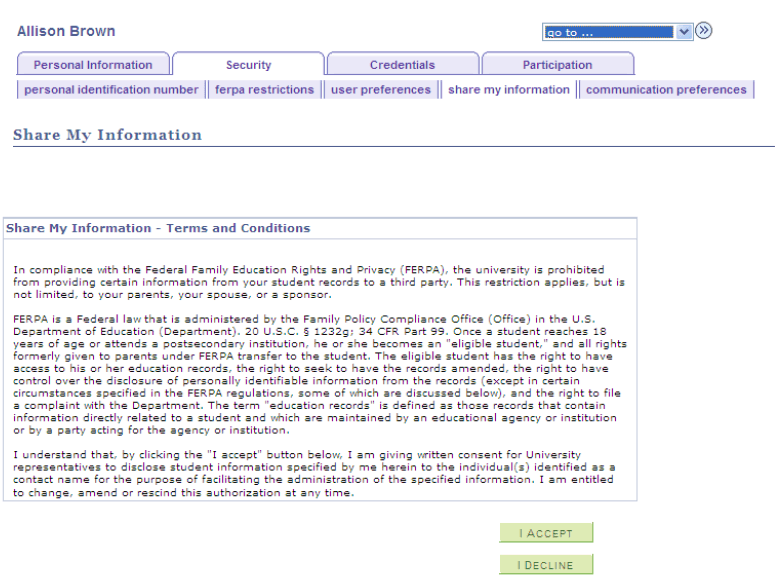 Share My Information - Terms and Conditions Page Share My Information - Terms and Conditions Page
