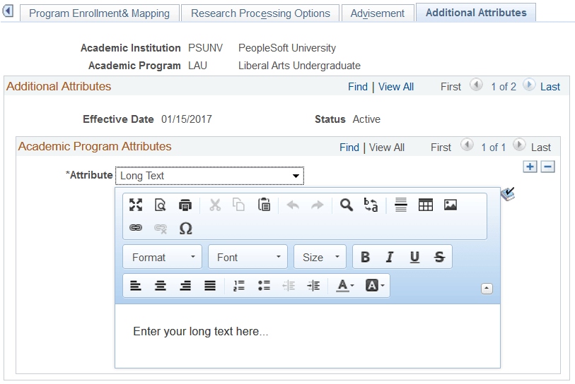 Additional Attributes (Academic Program ) page Additional Attributes (Academic Program ) page