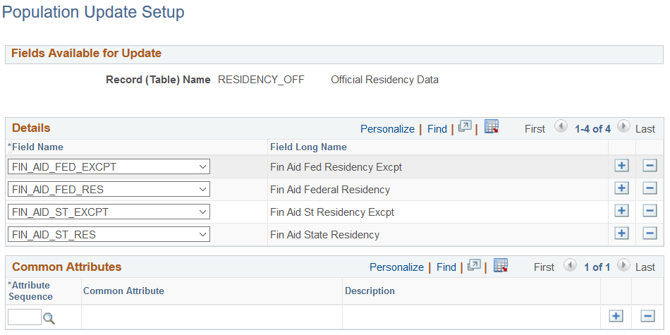 Population Update Setup page Population Update Setup page