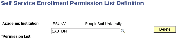 Self Service Enrollment Permission List Definition page Self Service Enrollment Permission List Definition page