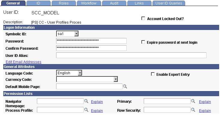 User Profiles - General page User Profiles - General page