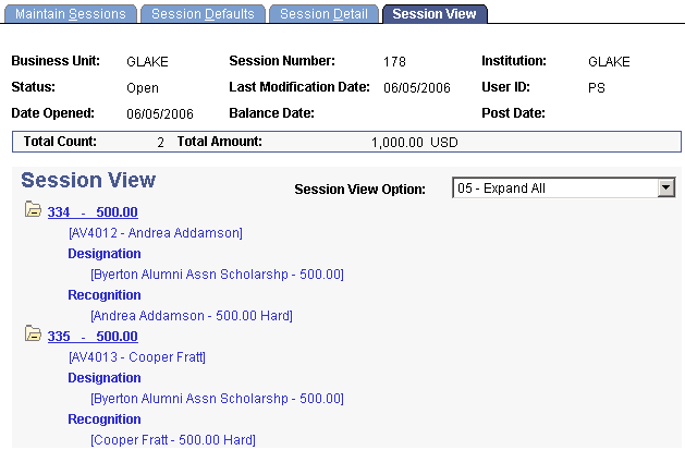 Session View page Session View page