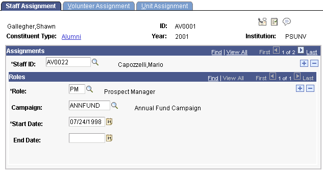 Staff Assignment page Staff Assignment page