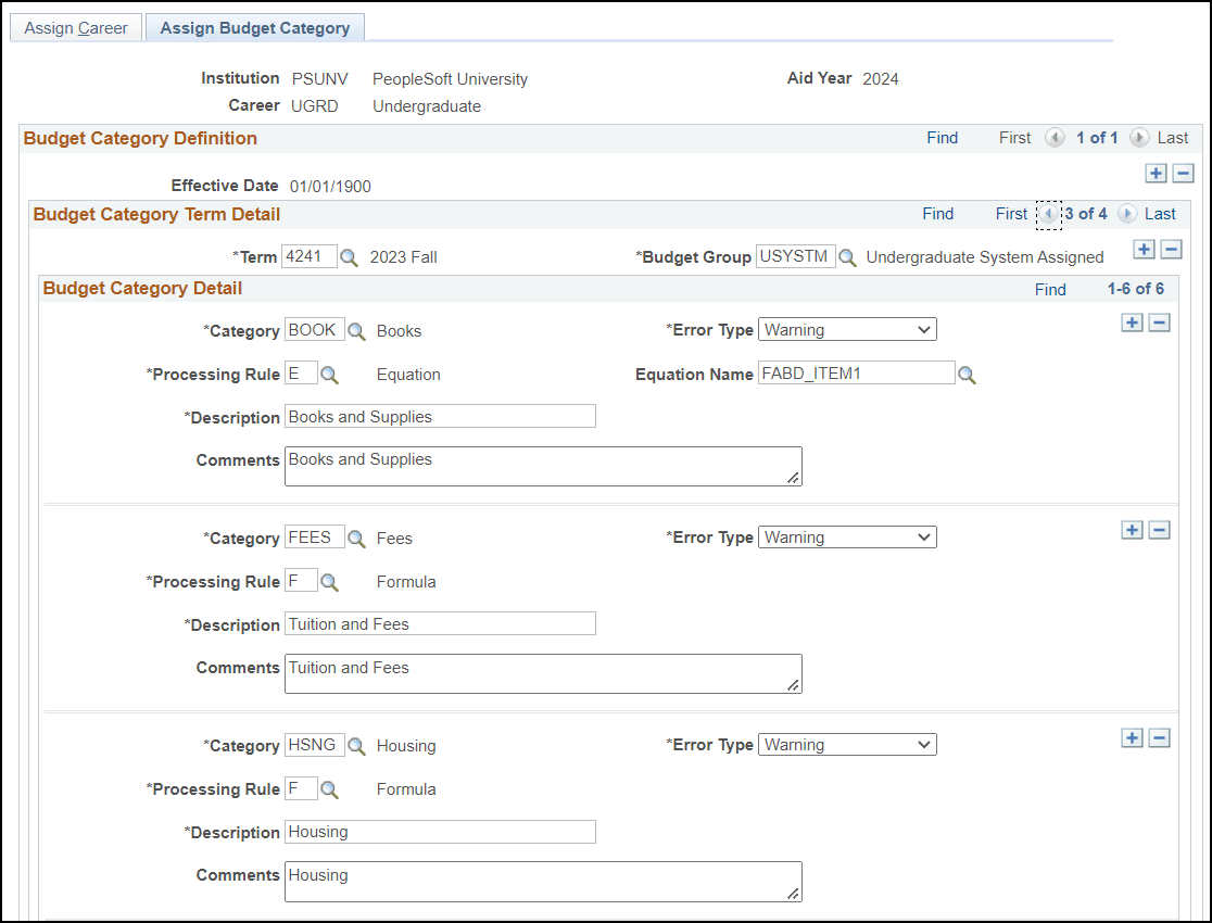 Assign Budget Category page Assign Budget Category page