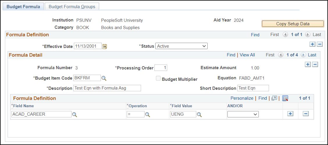 Budget Formula page