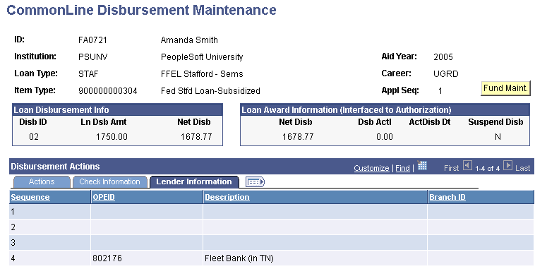 CommonLine Disbursement Maintenance page: Lender Information tab CommonLine Disbursement Maintenance page: Lender Information tab