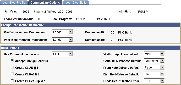 CommonLine Options page CommonLine Options page