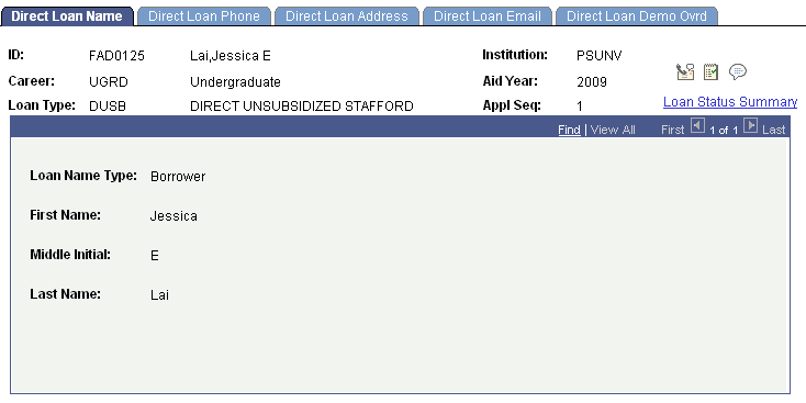 Direct Loan Name page Direct Loan Name page