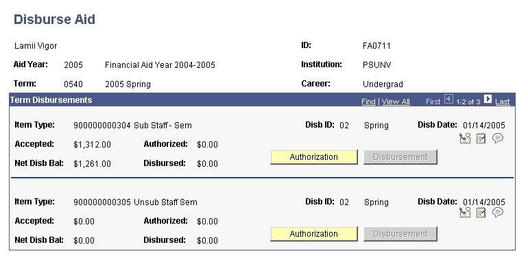 Disburse Aid page Disburse Aid page