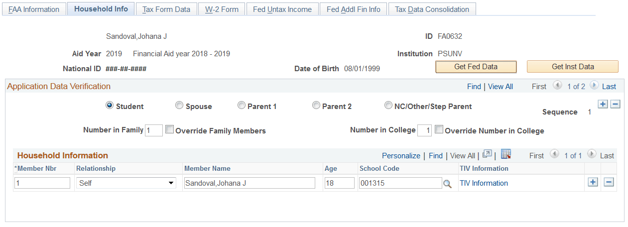 Household Info (information) page Household Info (information) page