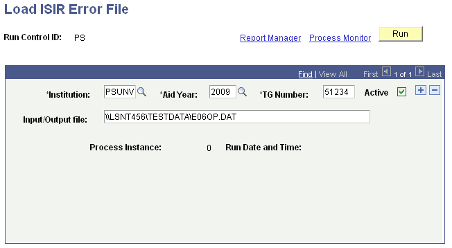 Load ISIR (Institutional Student Information Record) Error File page Load ISIR (Institutional Student Information Record) Error File page