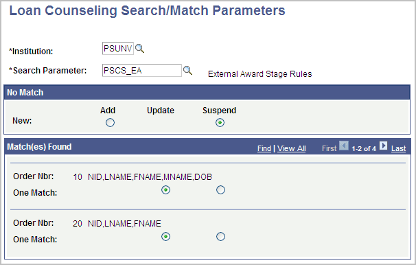 Loan Counseling Search/Match Parameters page Loan Counseling Search/Match Parameters page