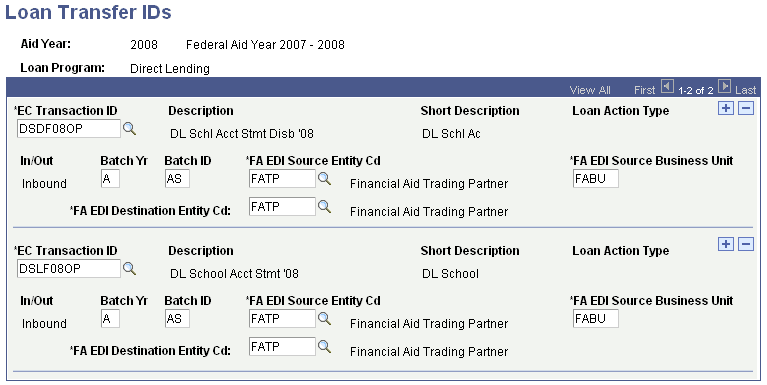 Loan Transfer IDs page Loan Transfer IDs page