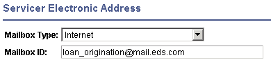 Servicer Electronic Address page Servicer Electronic Address page