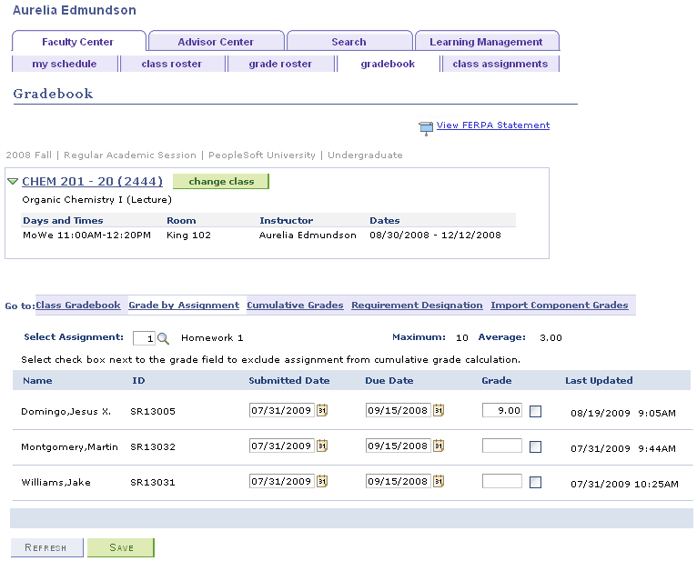 Grade by Assignment page Grade by Assignment page
