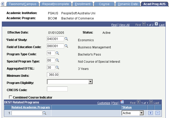 Acad Prog AUS (academic program Australia) page (1 of 2) Acad Prog AUS (academic program Australia) page (1 of 2)