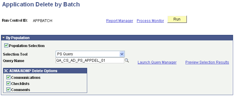 Application Delete by Batch page Application Delete by Batch page