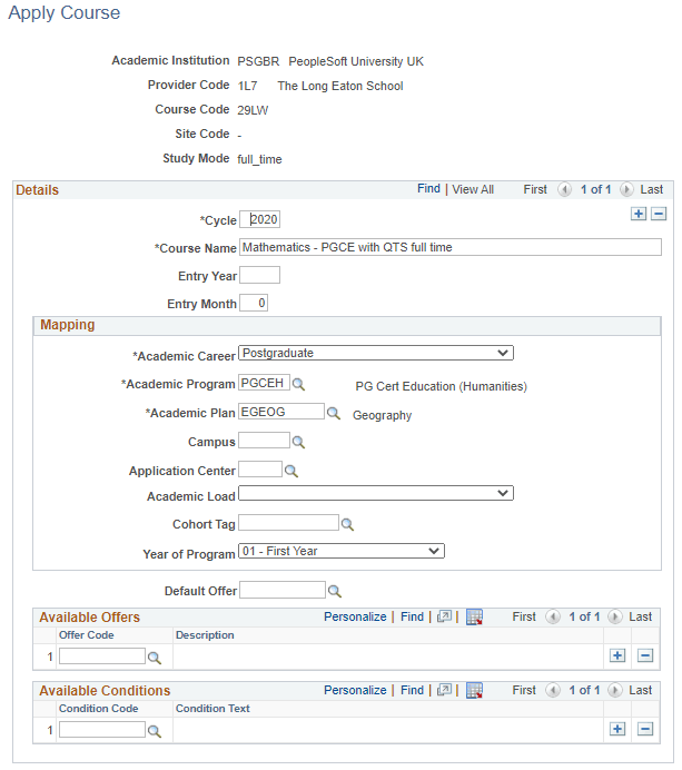 Apply Course page