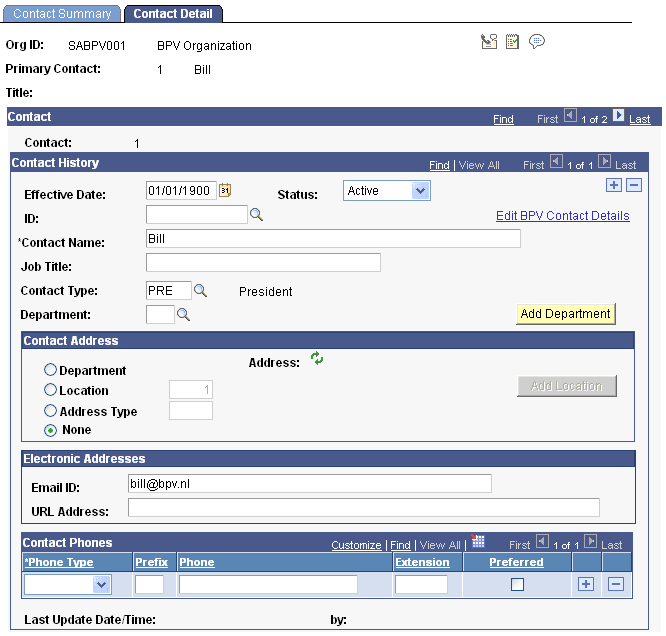 Contact Detail page Contact Detail page