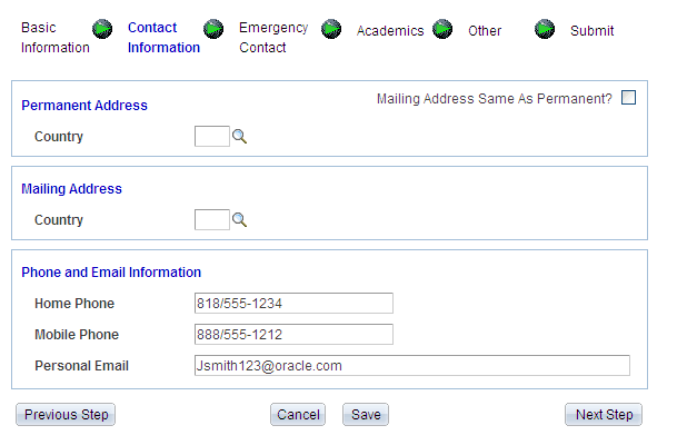 Contact Information page Contact Information page