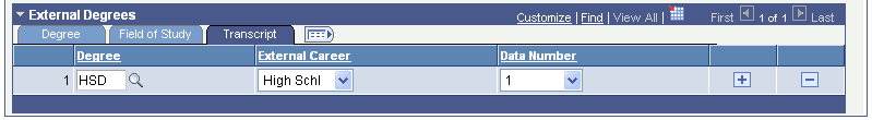 Courses and Degrees page: Transcript tab