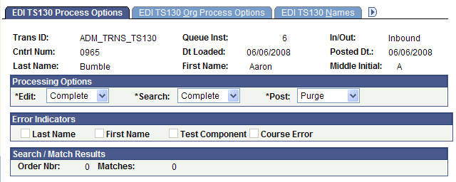 EDI (electronic data interchange) TS130 (Transaction Set 130) Process Options page EDI (electronic data interchange) TS130 (Transaction Set 130) Process Options page