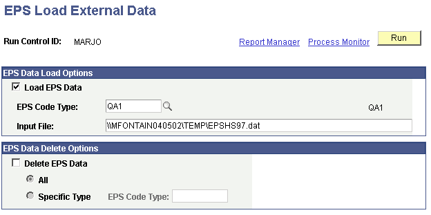 EPS Load External Data page EPS Load External Data page