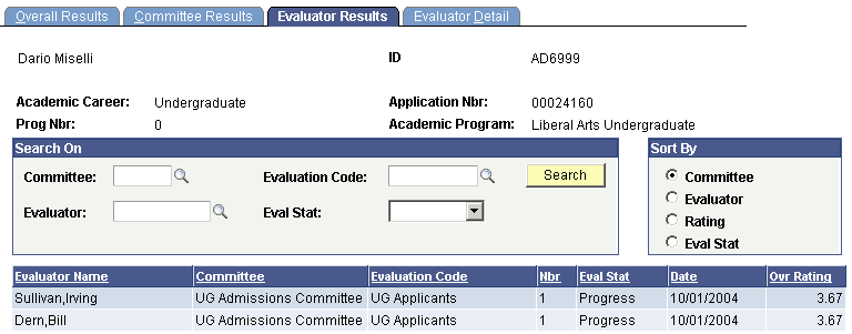 Evaluator Results page Evaluator Results page