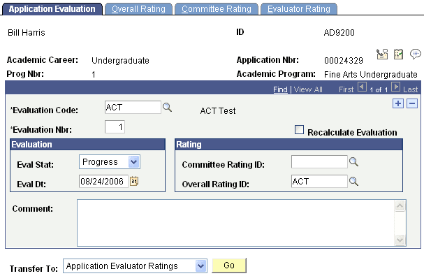 Example Application Evaluation page Example Application Evaluation page