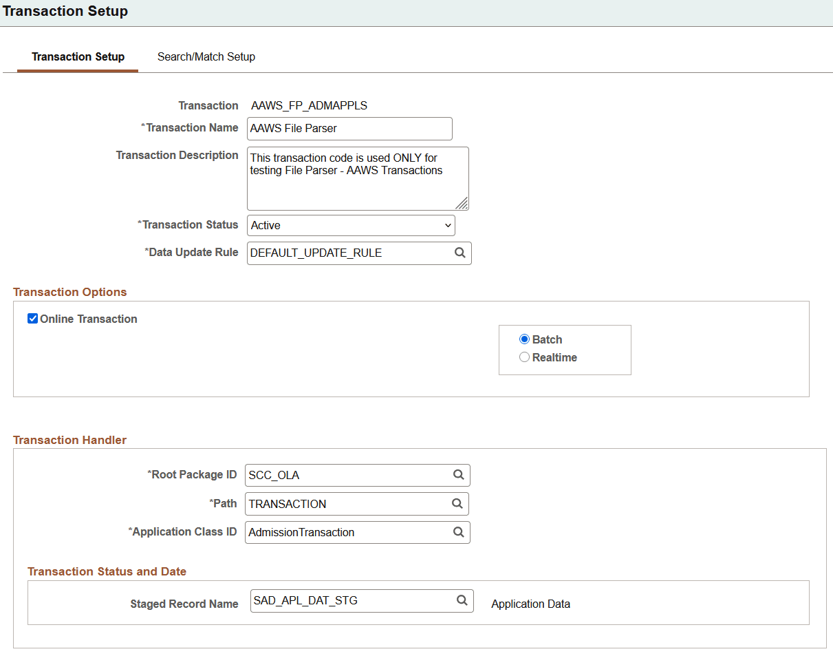 Example of a CTM transaction definition for bulk load (1 of 2)