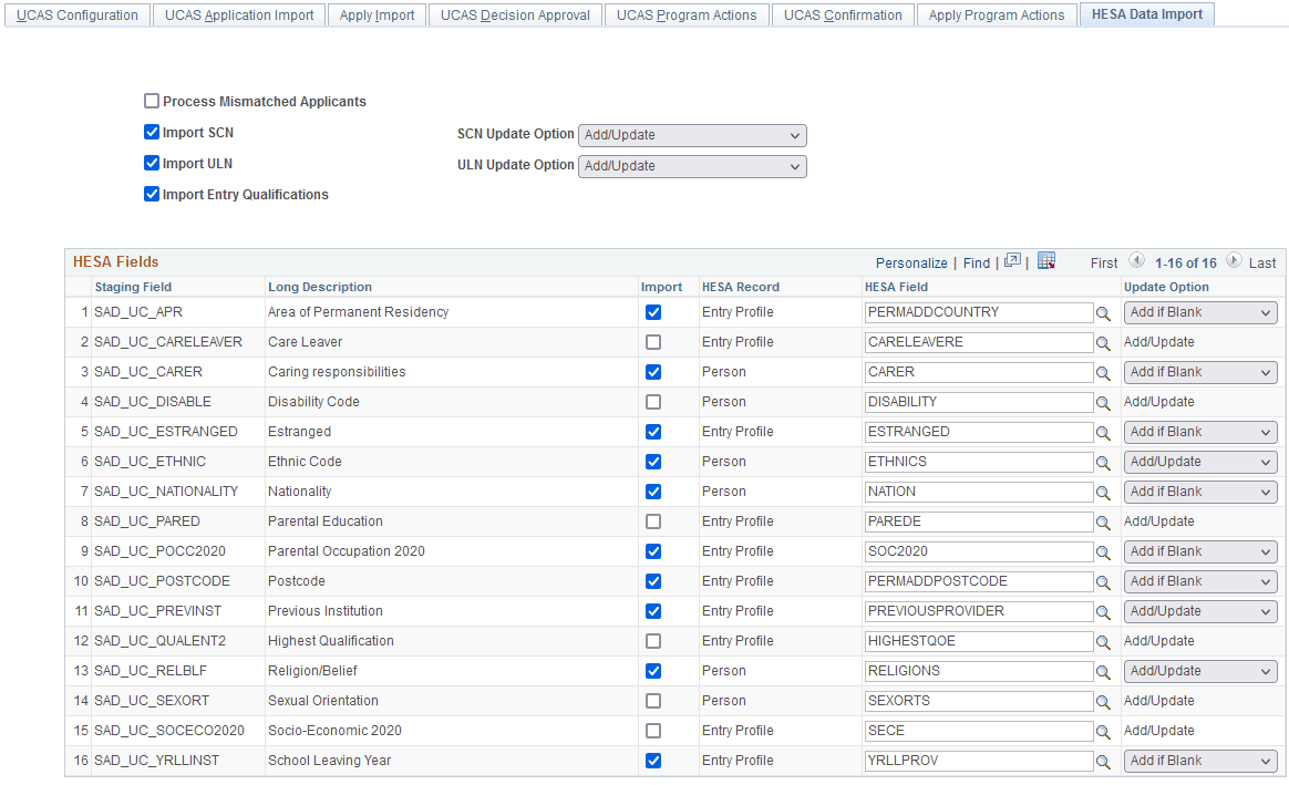HESA Data Import page HESA Data Import page