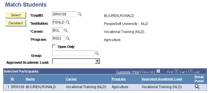 Match Students page