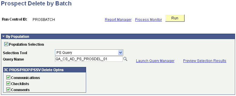 Prospect Delete by Batch page Prospect Delete by Batch page