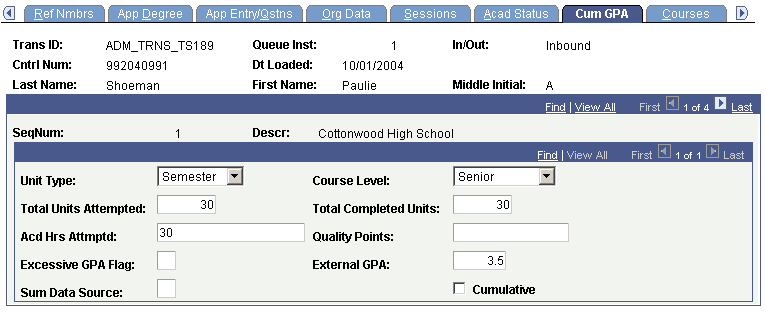 TS189 Staging - Cum GPA page TS189 Staging - Cum GPA page