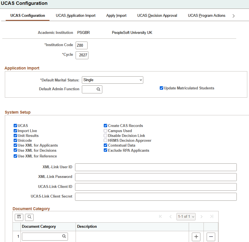 UCAS (Universities and Colleges Admissions Service) Configuration page 1 of 2 UCAS (Universities and Colleges Admissions Service) Configuration page 1 of 2