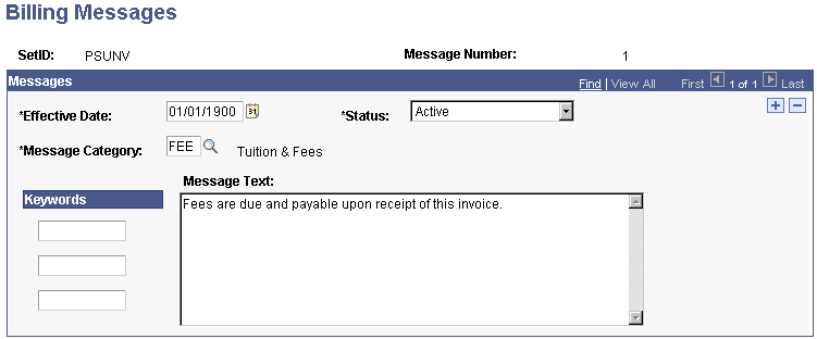 Billing Messages page Billing Messages page