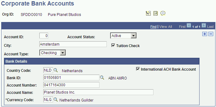 Corporate Bank Accounts page Corporate Bank Accounts page