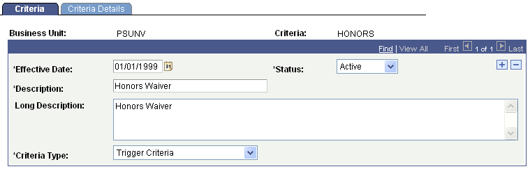 Criteria page