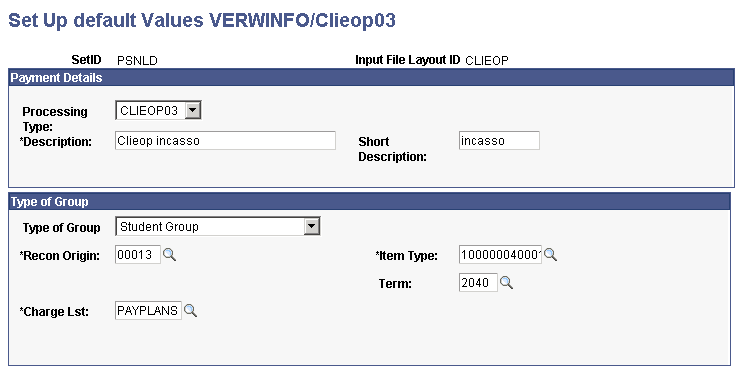 Set Up default Values VERWINFO/Clieop03 page (2 of 2) Set Up default Values VERWINFO/Clieop03 page (2 of 2)