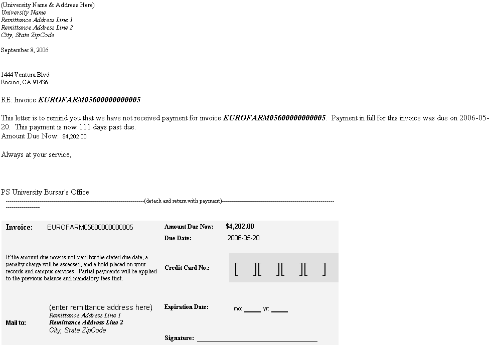 Reminder Letter for Global Invoicing Reminder Letter for Global Invoicing