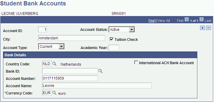 Student Bank Accounts page Student Bank Accounts page