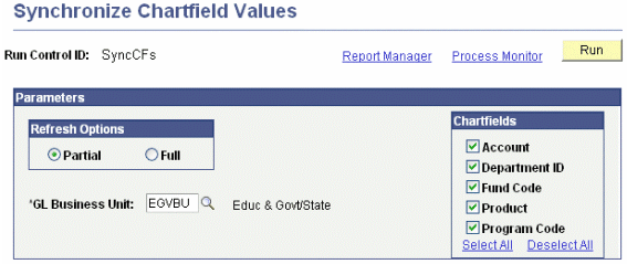 Synchronize Chartfield Values page Synchronize Chartfield Values page