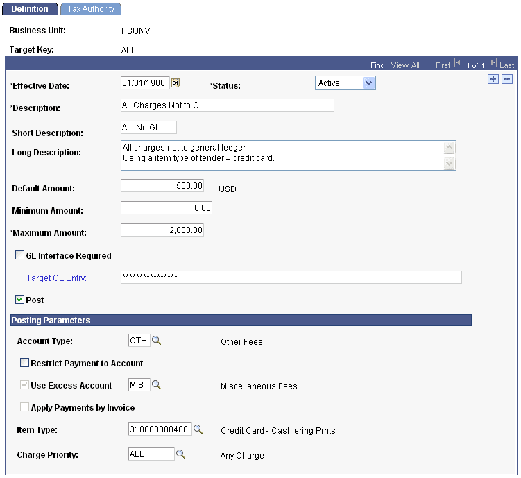 Target Keys – Definition page