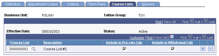 Tuition Groups - Course Lists page Tuition Groups - Course Lists page