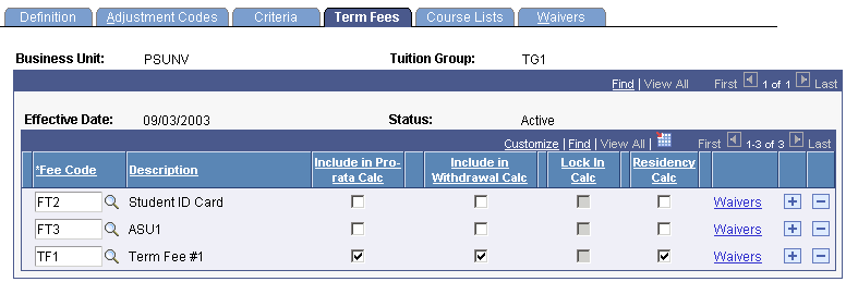 Tuition Groups - Term Fees page Tuition Groups - Term Fees page