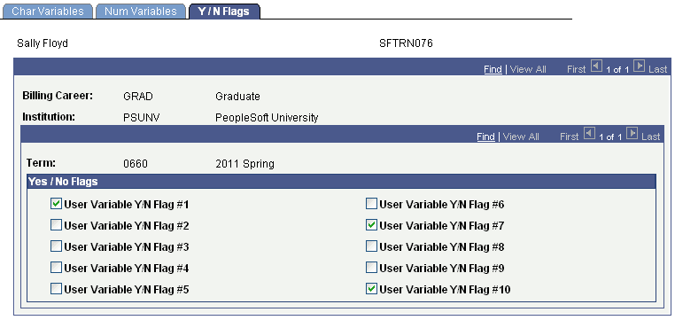 Y/N (Yes or No) Flags page