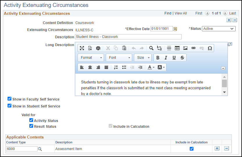 Activity Extenuating Circumstances page Activity Extenuating Circumstances page